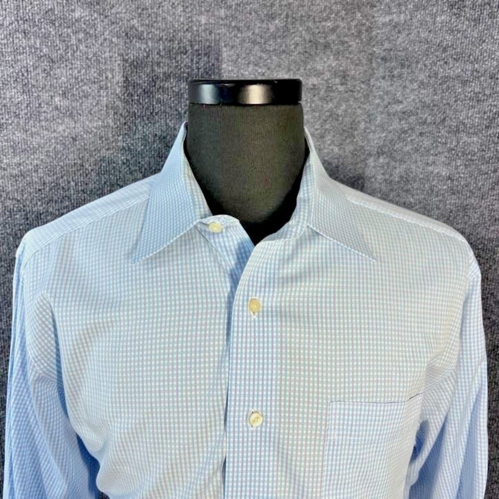 Tommy Bahama Shirt Men's Custom Fit 16.5 32/33 Blue Check 100% Cotton Button Up‎